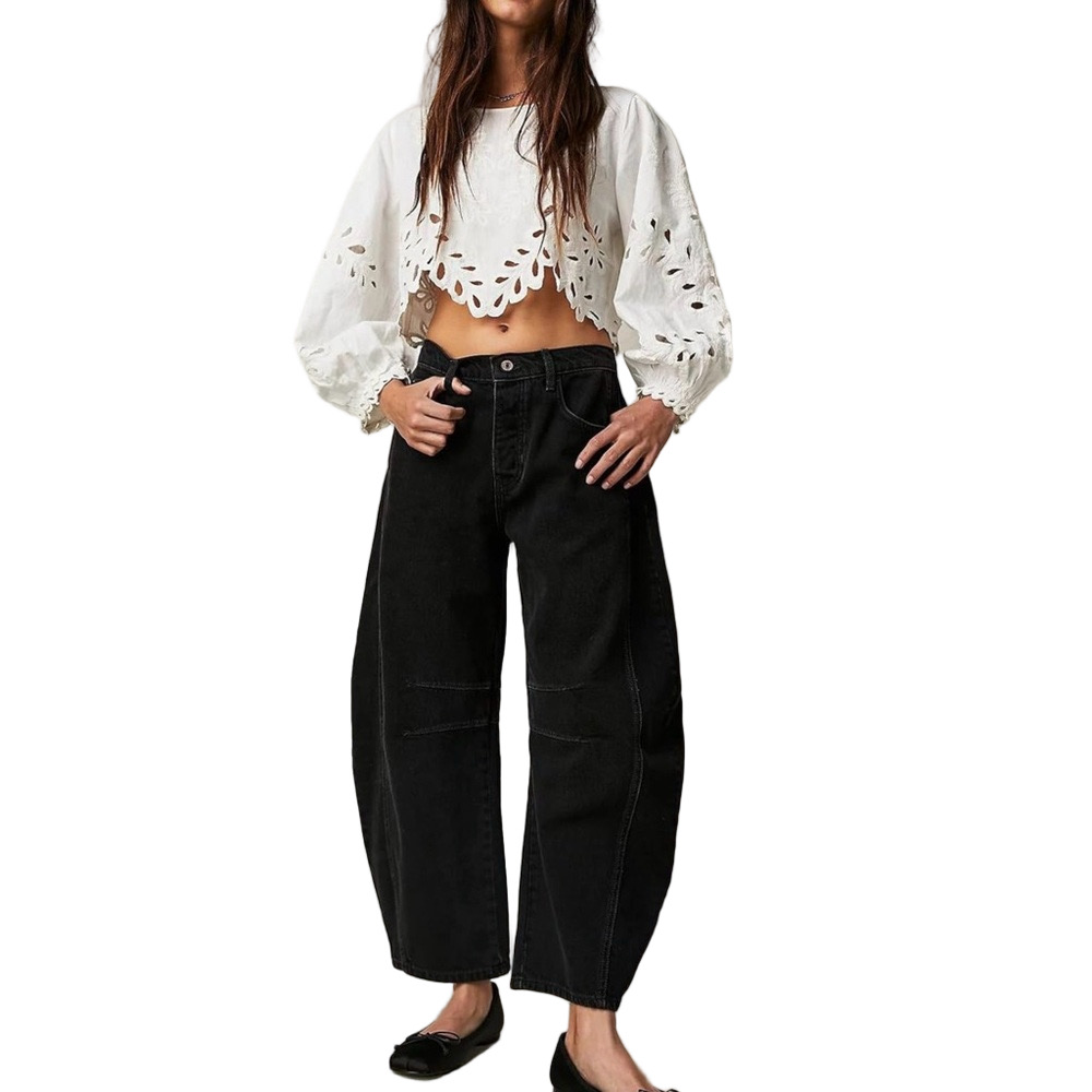 HUNGSON Black Jeans vintage loose wide leg baggy boyfriend size 10 NWT